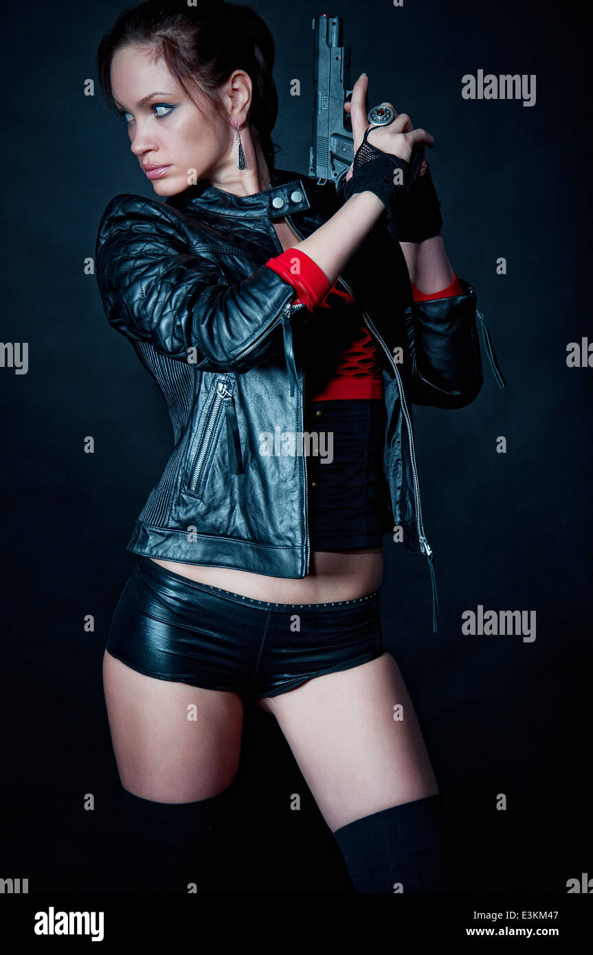 La ragazza di Lara Croft in stile Tomb Raider Foto Stock