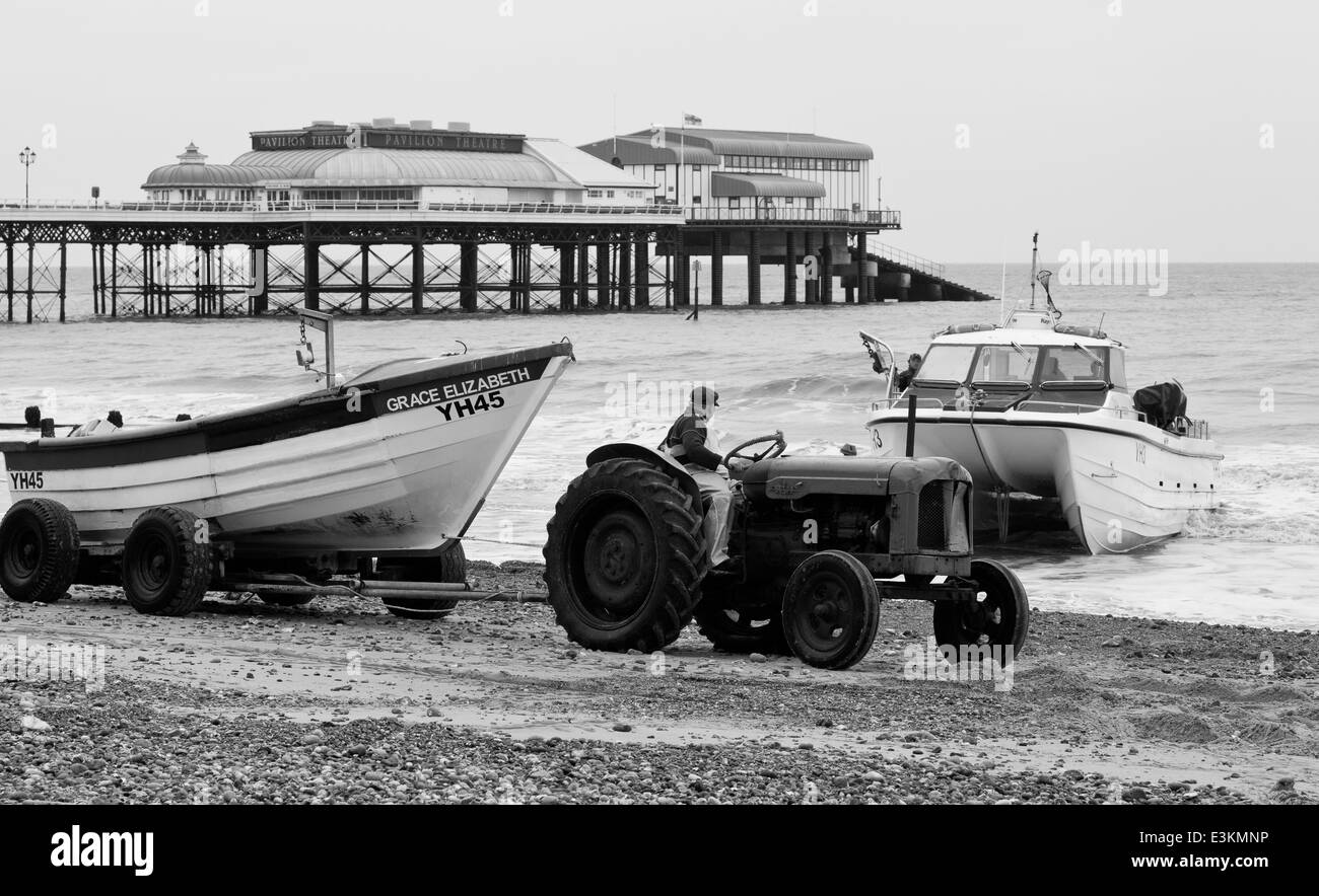 Mattina della cattura di granchi che arrivano sulla spiaggia a Cromer, Norfolk, Regno Unito Foto Stock