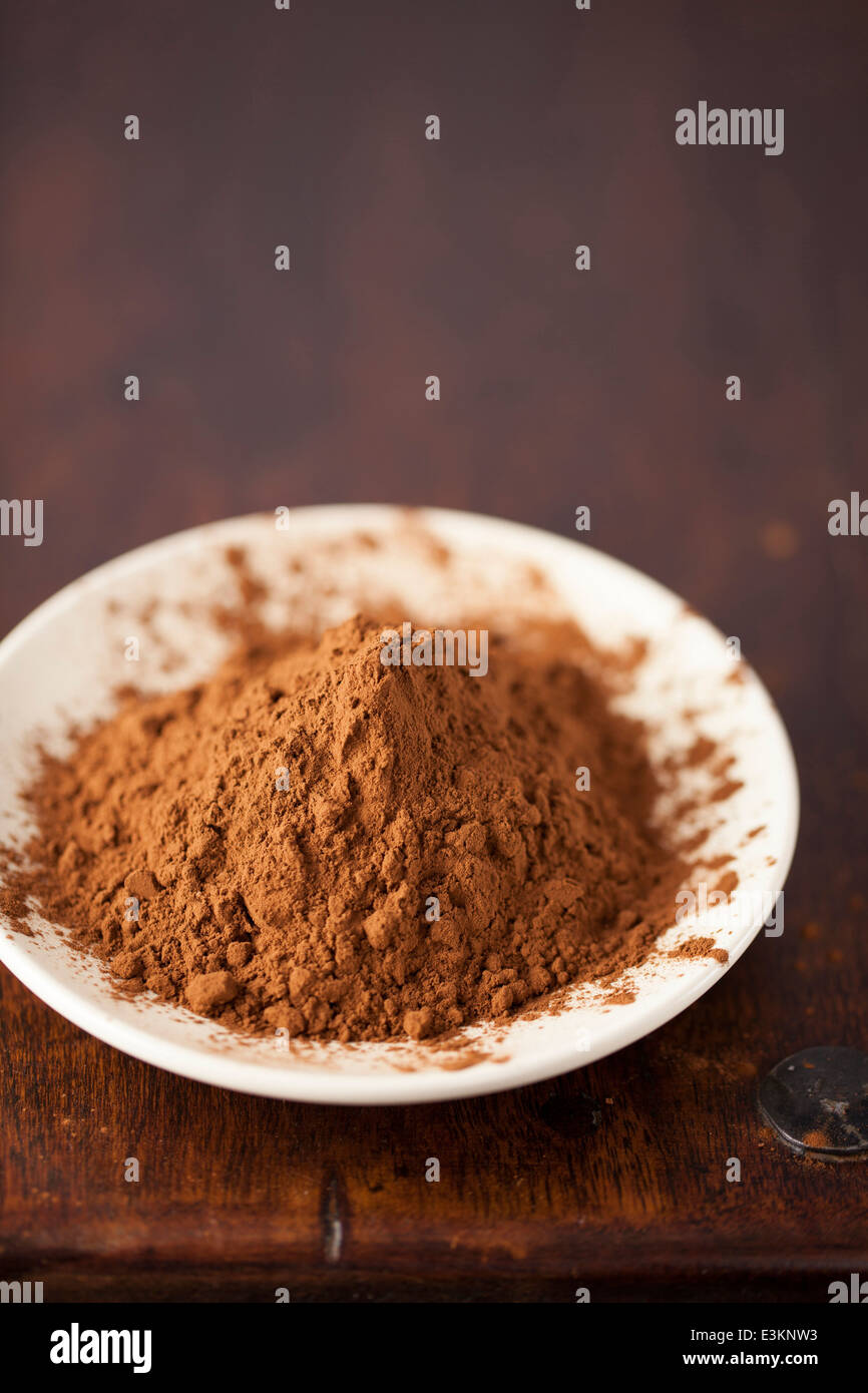 Cacao in polvere sulla piastra Foto Stock