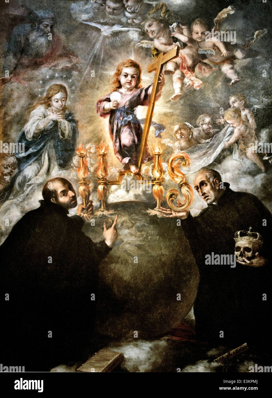 Sant Ignazio di Loyola e di San Francesco d Assisi a contemplare l Eucaristia 1674 Jerónima Valdes Leal Juan de , Spagna - Spagnolo Foto Stock