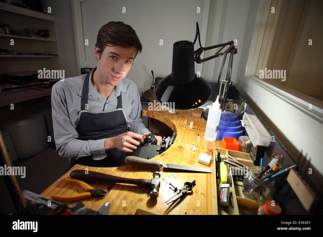 Gioielliere Benjamin Clark di Benjamin Black orafi, Nelson, Nuova Zelanda Foto Stock