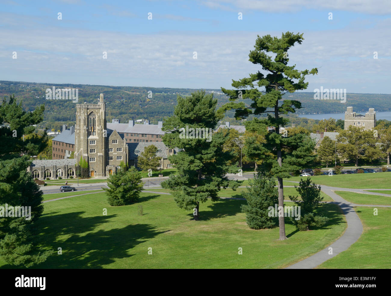 Cornell University con Cayuga Lake, Ithaca, NY Foto Stock