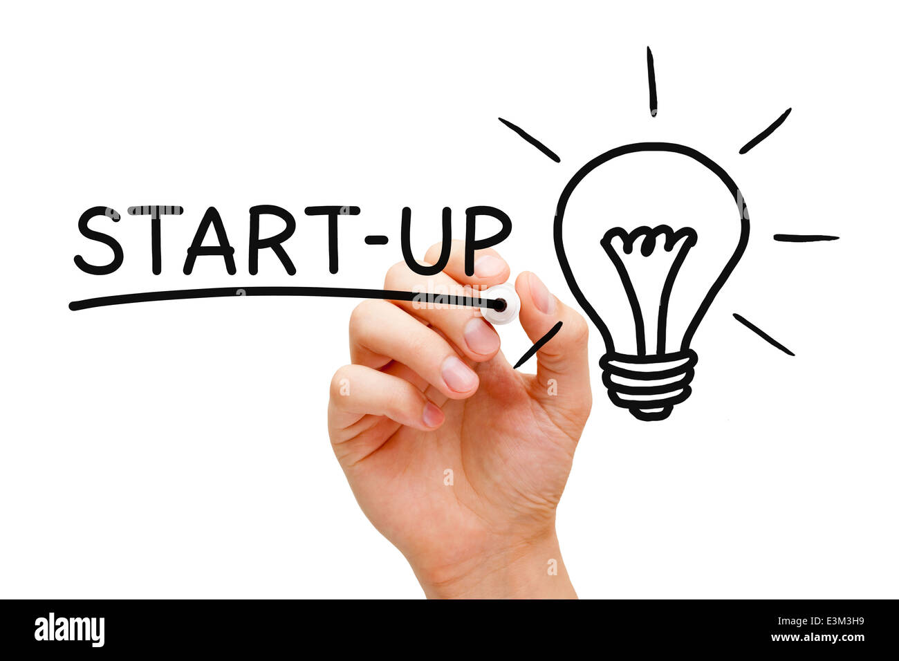 La scrittura a mano di start-up concetto con pennarello nero su trasparente scheda di pulizia. Foto Stock