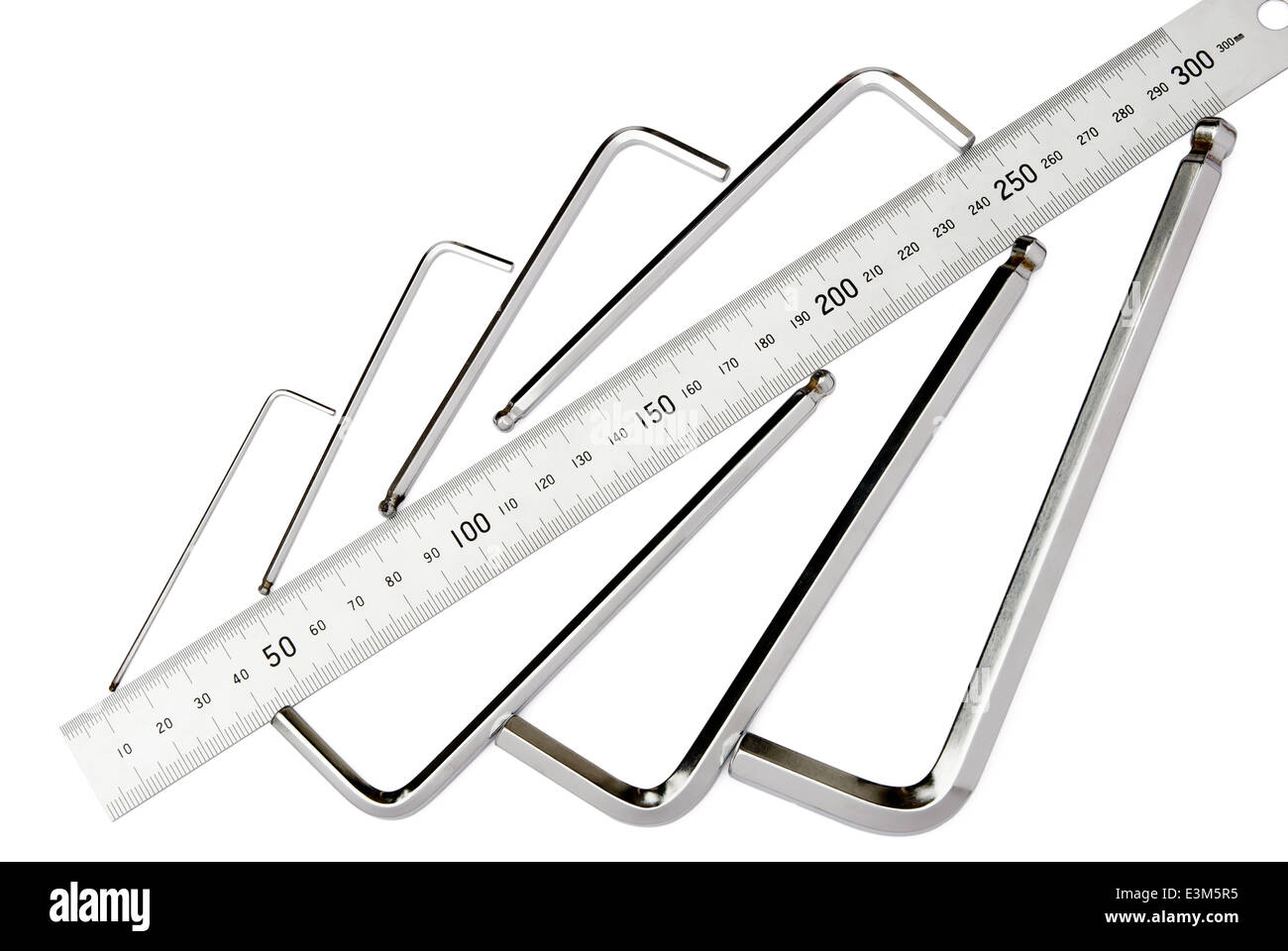 Set di chiavi a brugola con uno standard in acciaio inossidabile righello Foto Stock