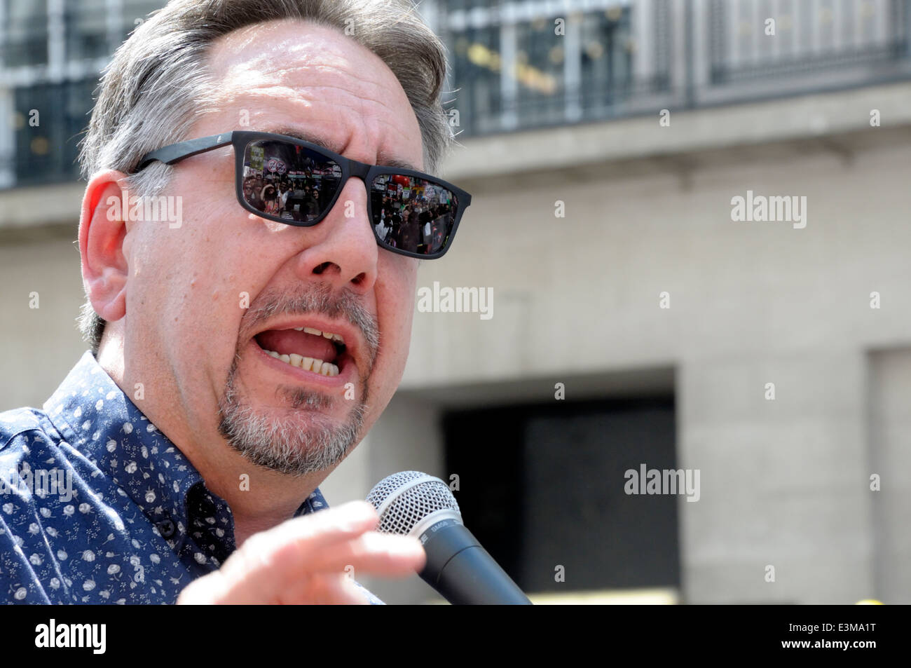 John Rees - British attivista politico, emittente, scrittore e membro di fermare la guerra coalizione - Londra, 21 giugno 2014 Foto Stock