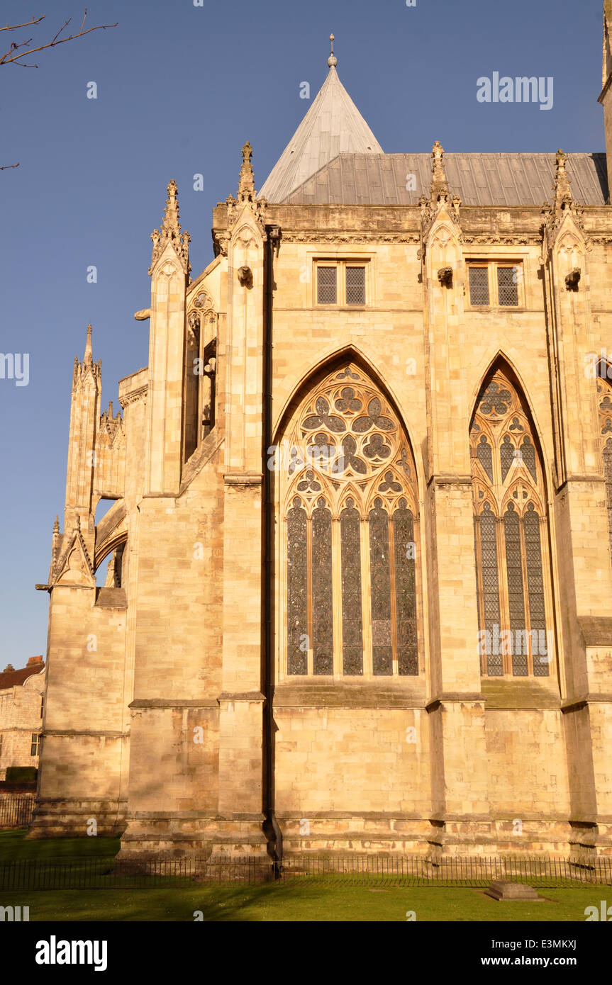 York Minster dettaglio muratura lavoro in pietra Foto Stock