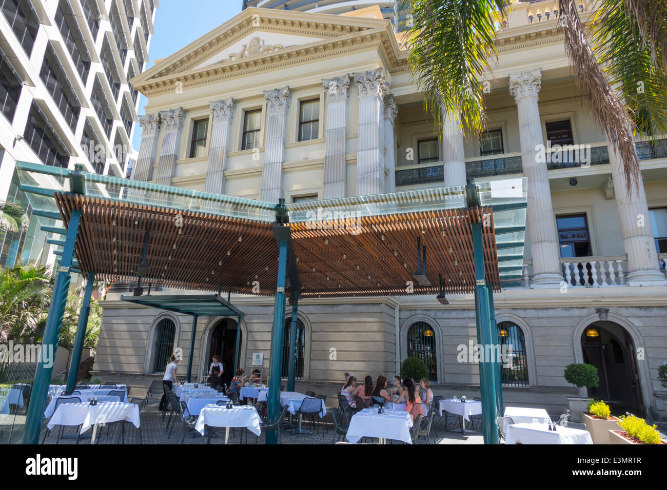 Brisbane Australia, Queen Street, Customs House, edificio, ristoranti, ristoranti, ristoranti, caffè, al fresco marciapiede fuori tavoli, tavoli, AU140316 Foto Stock