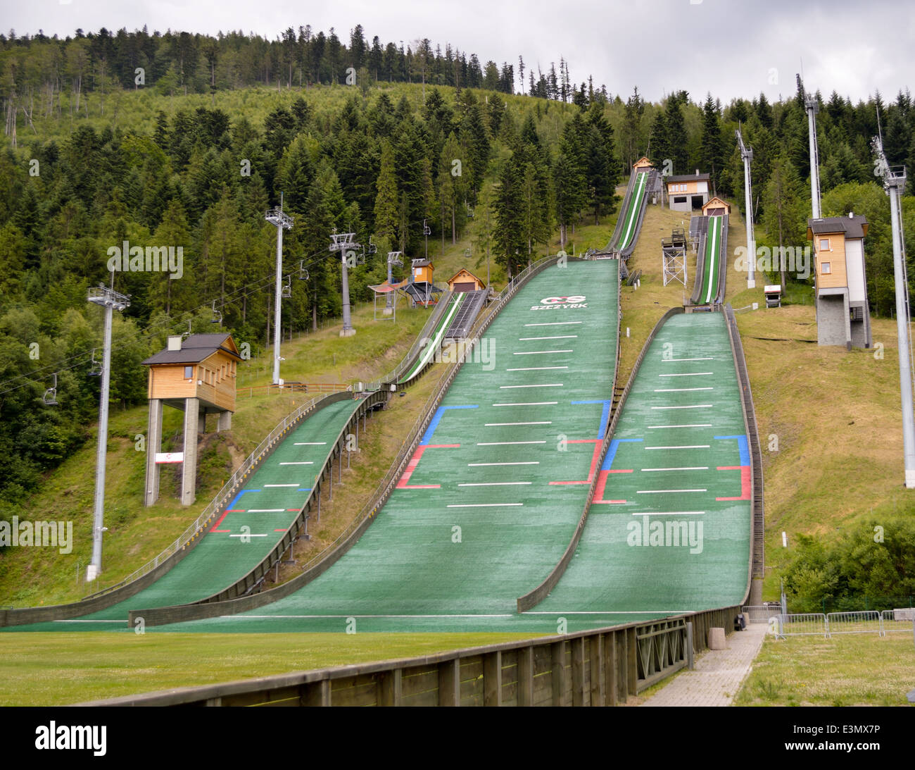 Complesso di tre salti di sci. Szczyrk Foto Stock