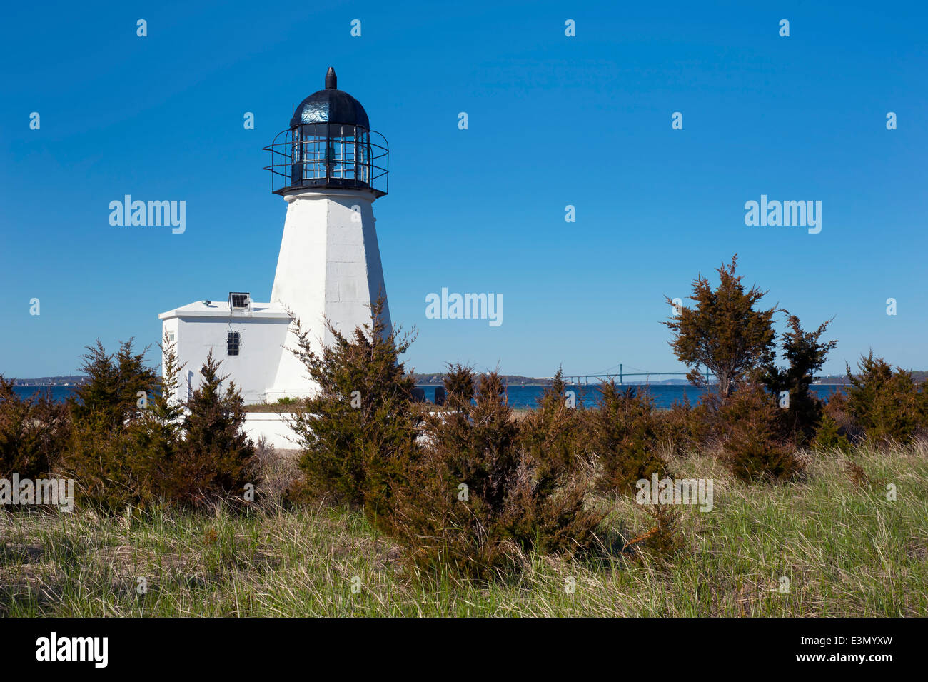 Sandy Point (prudenza Isola) Faro si affaccia Narragansett Bay nel Rhode Island. Foto Stock