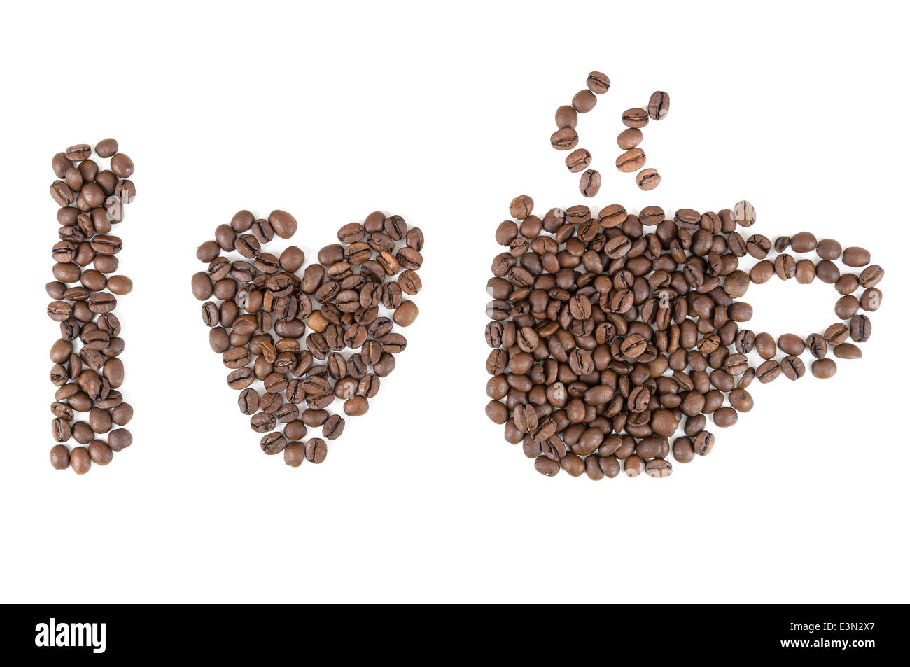 Mi piace il caffè simboli costituiti di chicchi di caffè isolato su sfondo bianco Foto Stock