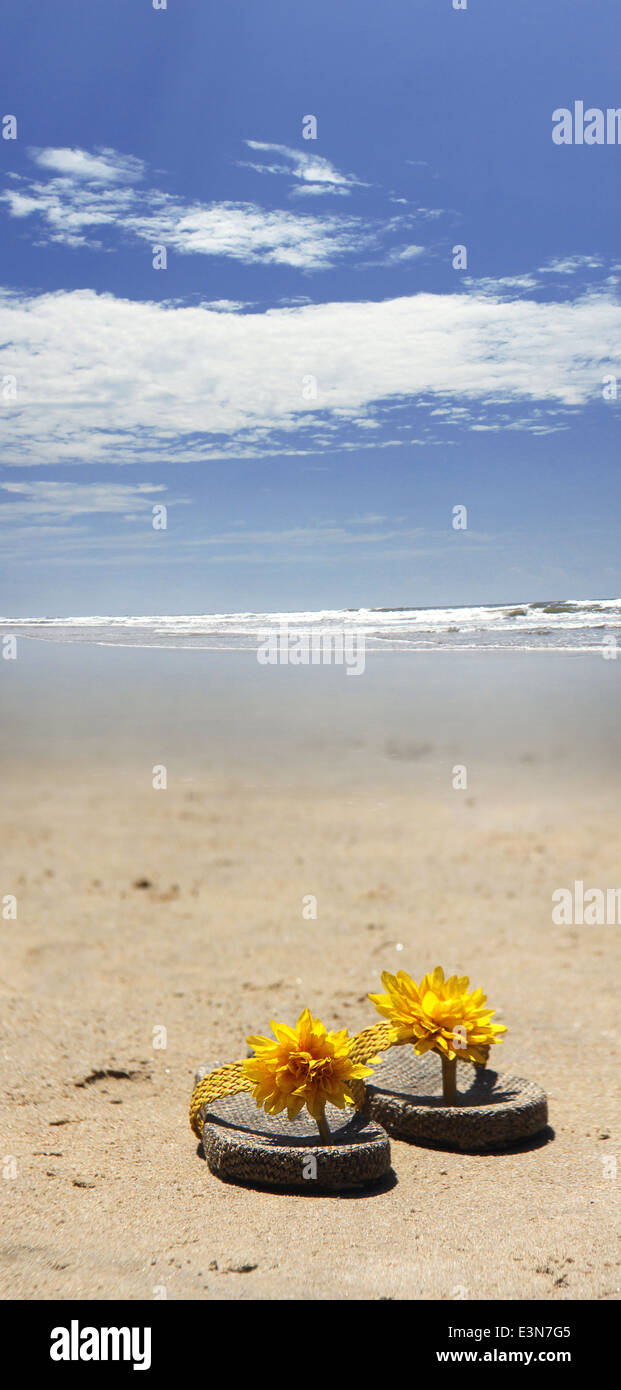 Donna piede elegante usura sulla spiaggia Foto Stock
