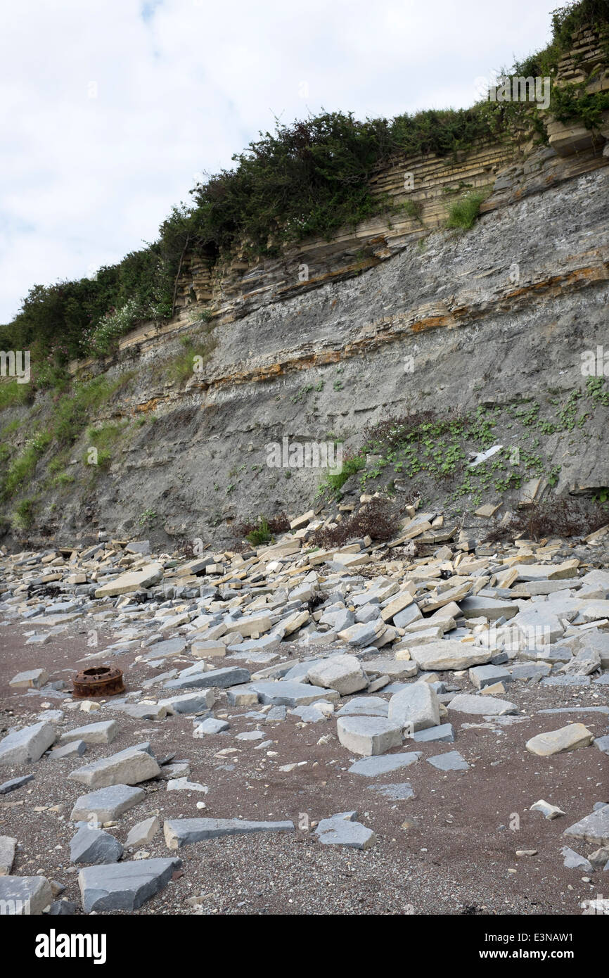 Roccia erosione sulla spiaggia a Penarth Galles del Sud Foto Stock