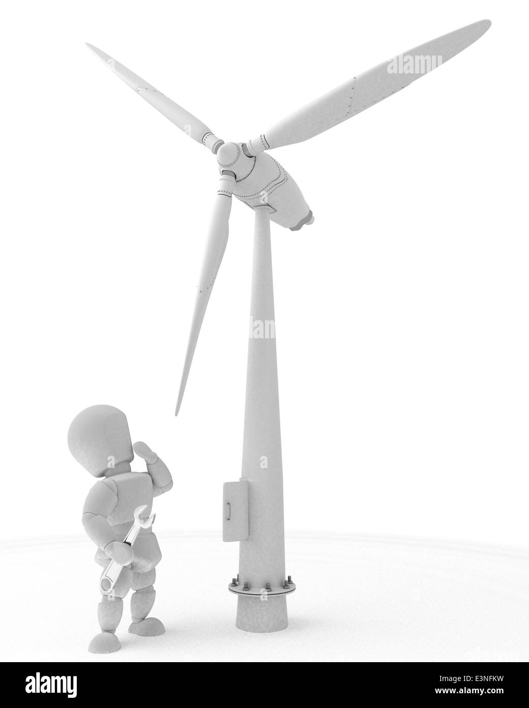 3D rendering di un uomo con la turbina eolica Foto Stock