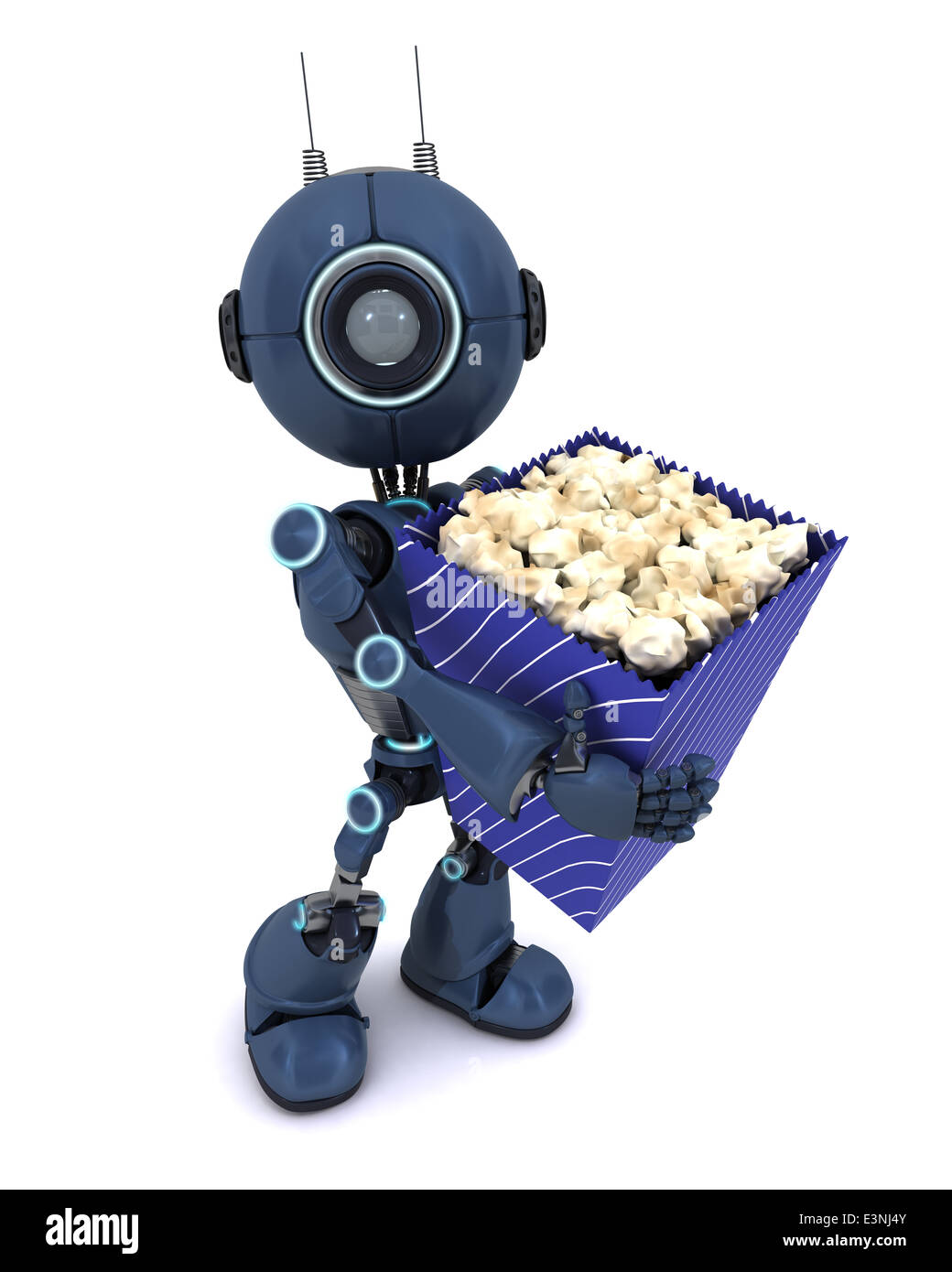 3D Render di un androide con popcorn Foto Stock