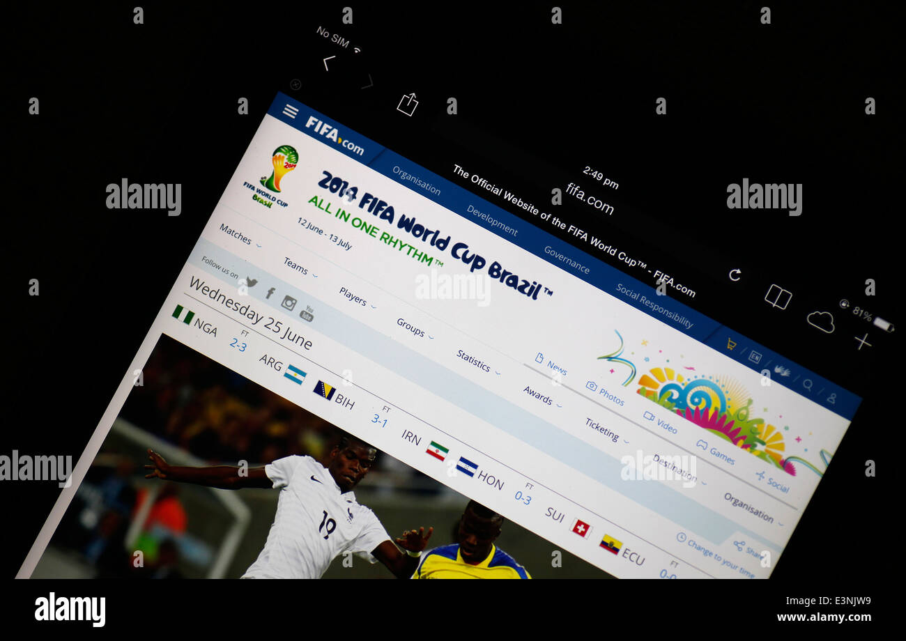 2014 FIFA World Cup pagina Web Foto Stock