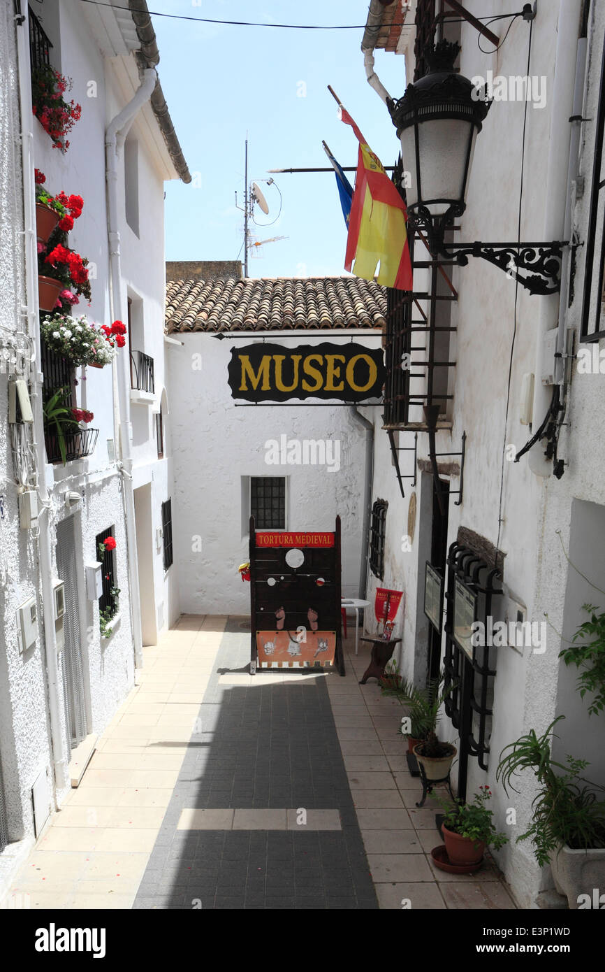 Il Museo della Tortura, Guadalest monumenti medievali village, Sierrade Aitana montagne, Costa Blanca, Spagna, Europa Foto Stock