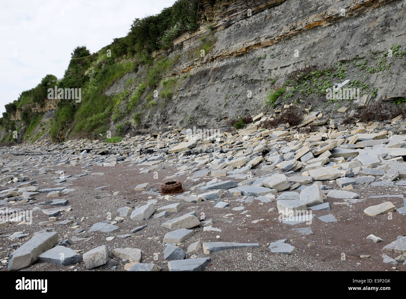 Rocce caduti sulla spiaggia vicino a Penarth Galles del Sud Foto Stock