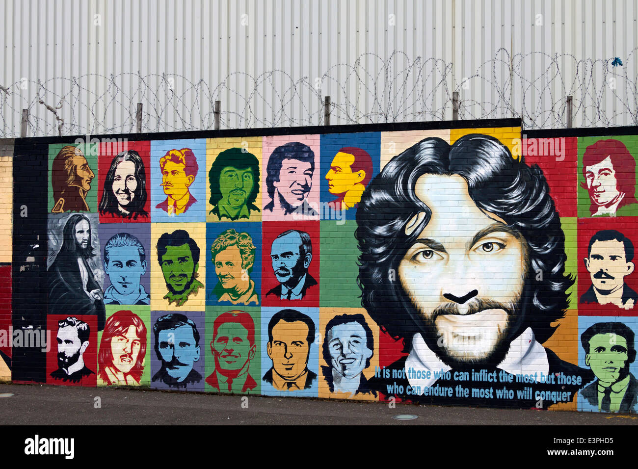 Murale politico di fame-scontrino Francesco Hughes, Falls Road, West Belfast, County Antrim, Irlanda del Nord, Regno Unito. Foto Stock