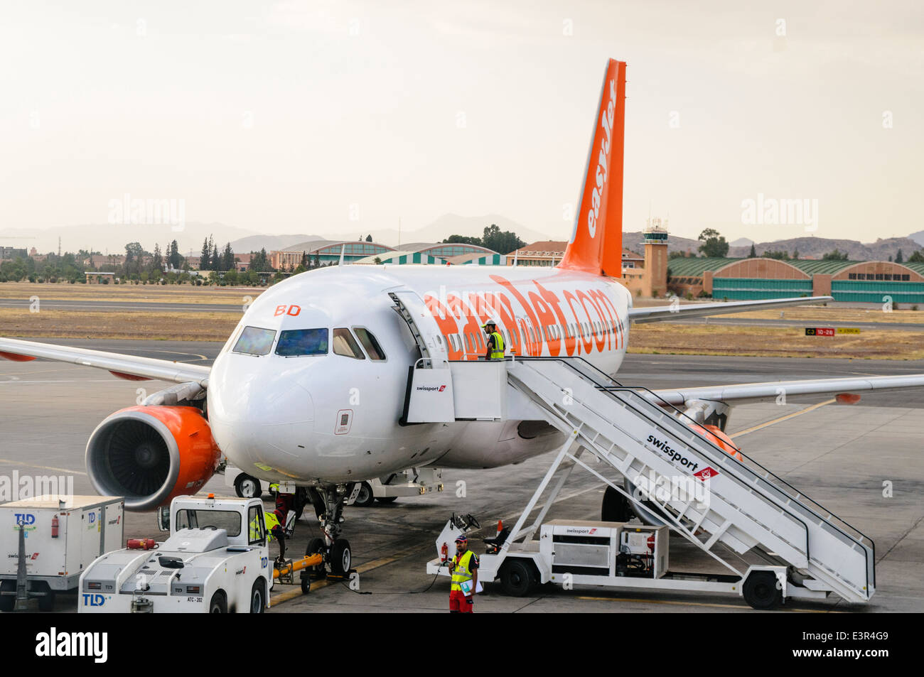 Easyjet aeroplano a Marrakech Aeroporto Internazionale Foto Stock