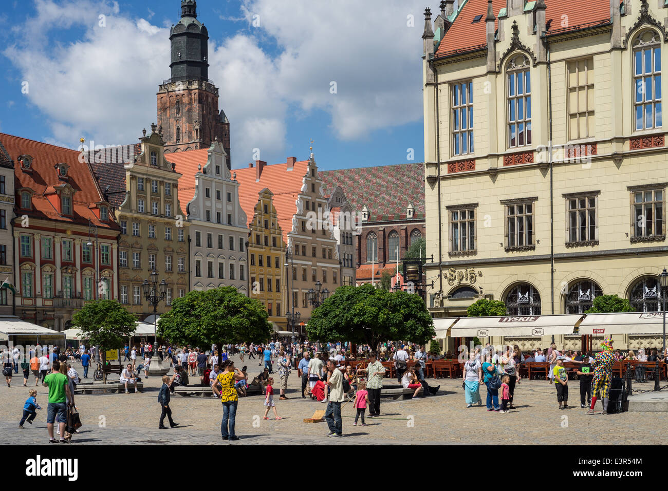 Wroclaw Vecchio Mercato in estate giornata di sole Foto Stock