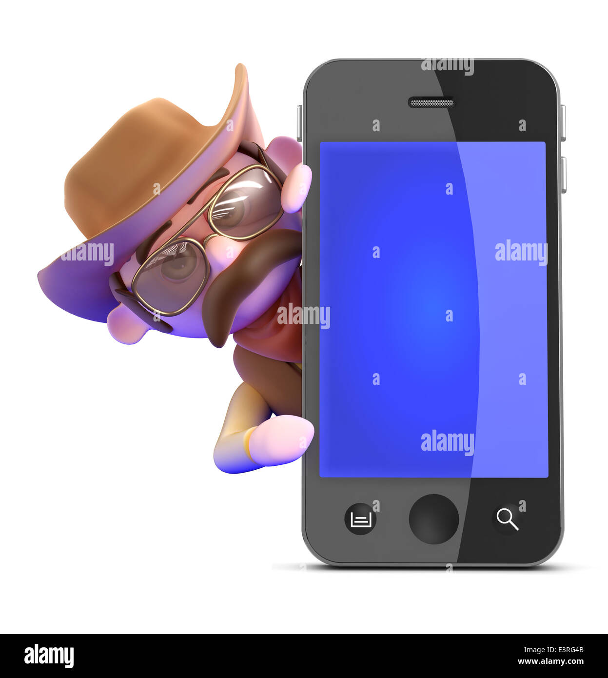 3D render di un cowboy dietro uno smart phone Foto Stock