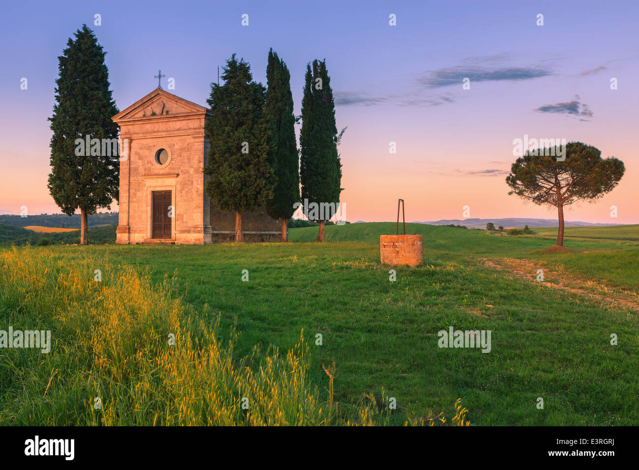 La Cappella della Madonna di Vitaleta, nel cuore della Toscana vicino a Pienza in de Val d'Orcia Foto Stock