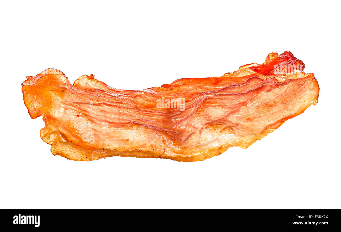 Bacon close-up isolati su sfondo bianco Foto Stock