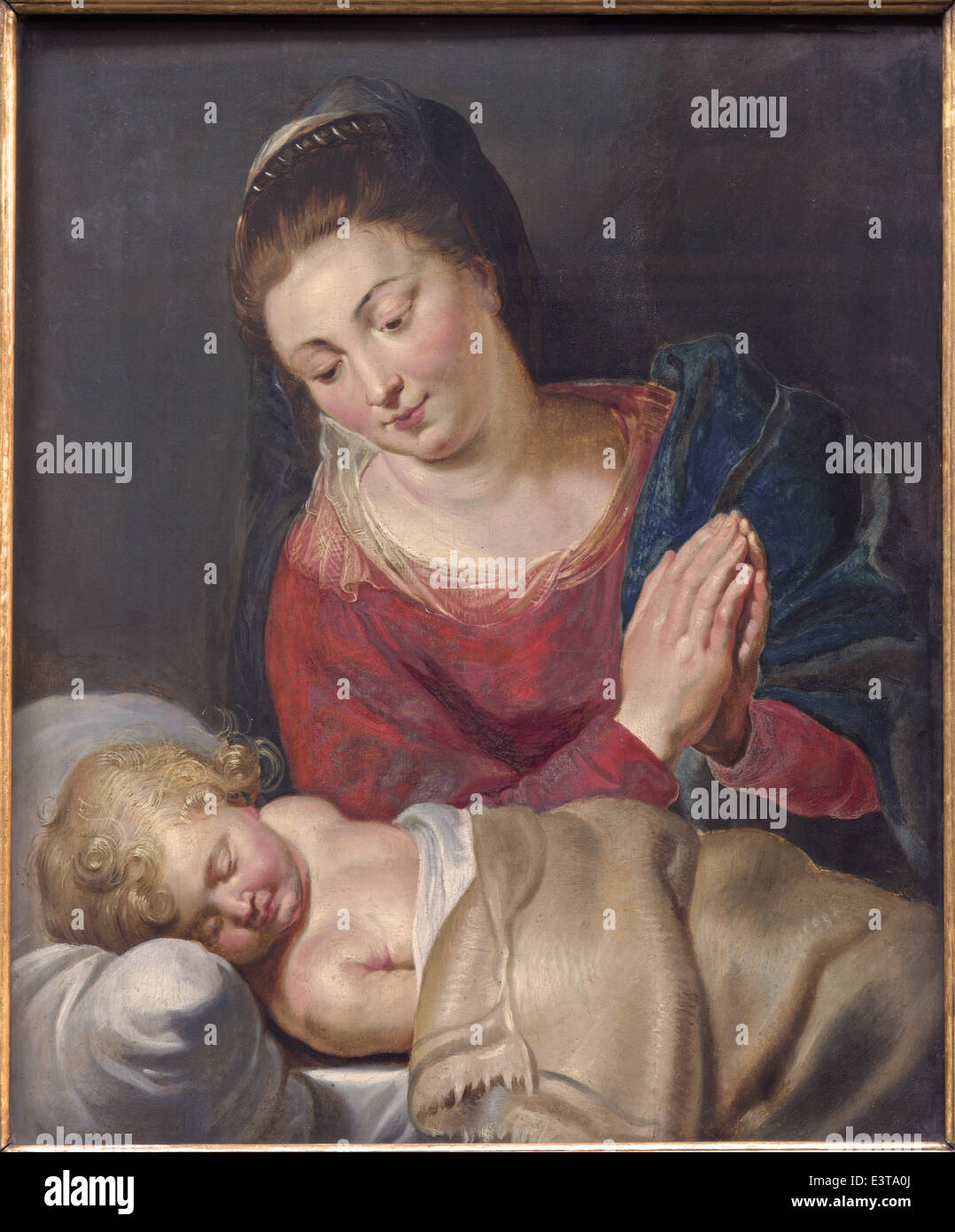 Bruxelles - La Madonna e dormire poco Gesù 'Maria pacis - Maria della pace' (1716) dal pittore sconosciuto in st. Nicola Foto Stock