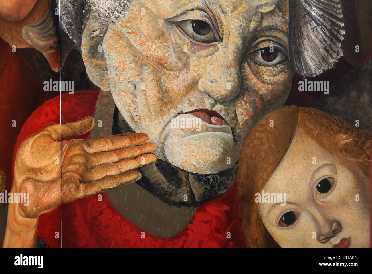 Pittura intitolata "le facce del mondo' dal pittore russo Boris Grigoriev sul display nella Galleria Nazionale di Praga, Repubblica Ceca. Mostra permanente della Repubblica ceca e di arte europea del XIX e XX secolo nel commercio equo Palace (Veletrzni palac) a Praga, Repubblica Ceca. Foto Stock