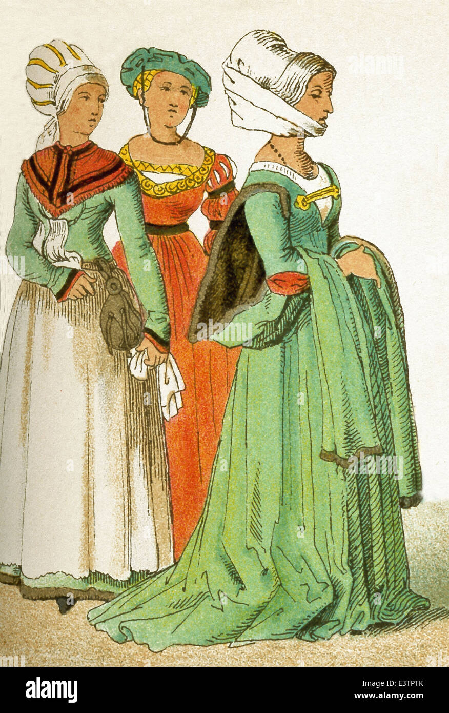 Le donne sono qui rappresentate sono tedeschi che data da 1500-1550. L'illustrazione risale al 1882. Foto Stock