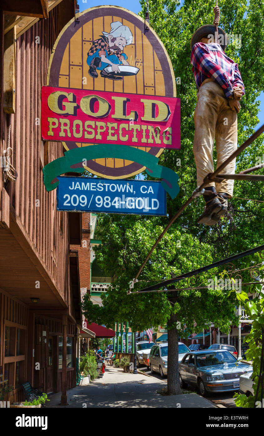 La strada principale del vecchio Gold città mineraria di Jamestown, Southern Gold Country, Tuolumne County, California, Stati Uniti d'America Foto Stock