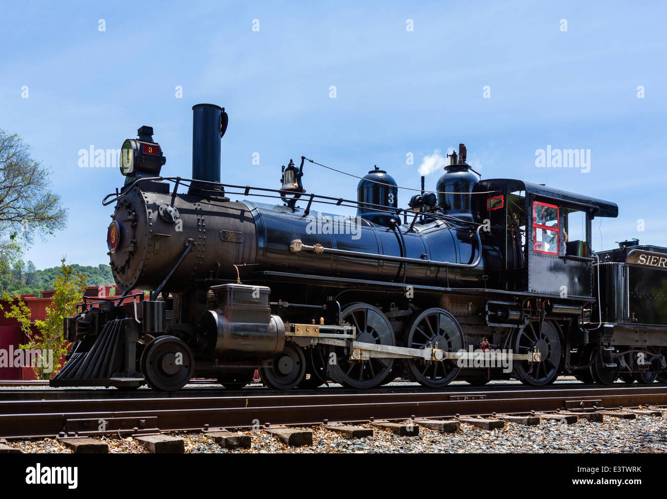 Locomotiva a vapore Sierra n. 3, Railtown 1897 State Historic Park, Jamestown, s'thn Gold Country, Tuolumne County, California, Stati Uniti d'America Foto Stock