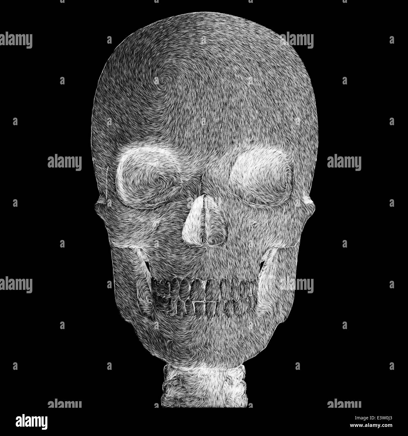 Spooky cranio disegno astratto illustrazione digitale su sfondo nero. Foto Stock