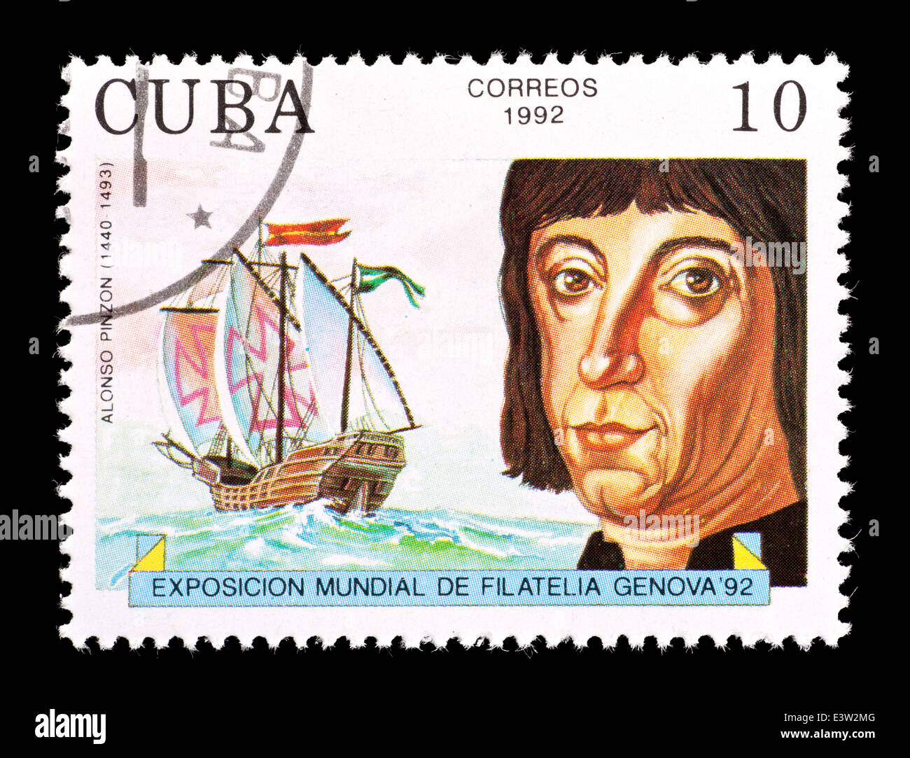 Francobollo da Cuba raffiguranti Alonso Pinzon e la sua nave Foto Stock
