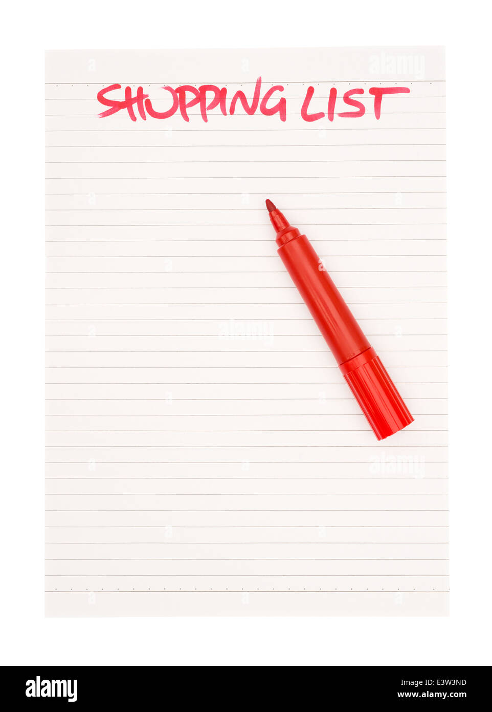 Nota carta di shopping list con tracciato di ritaglio Foto Stock