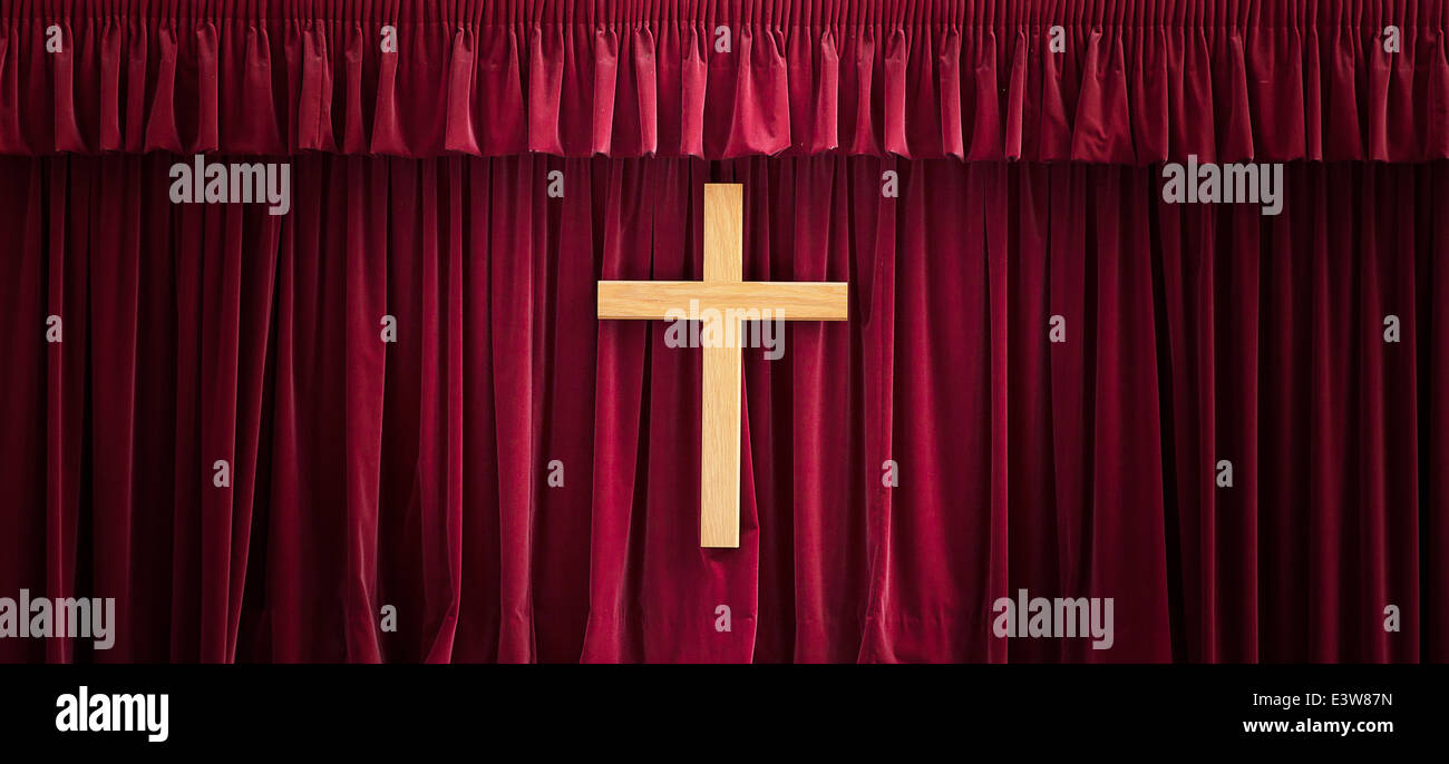 Croce su uno sfondo rosso Foto Stock