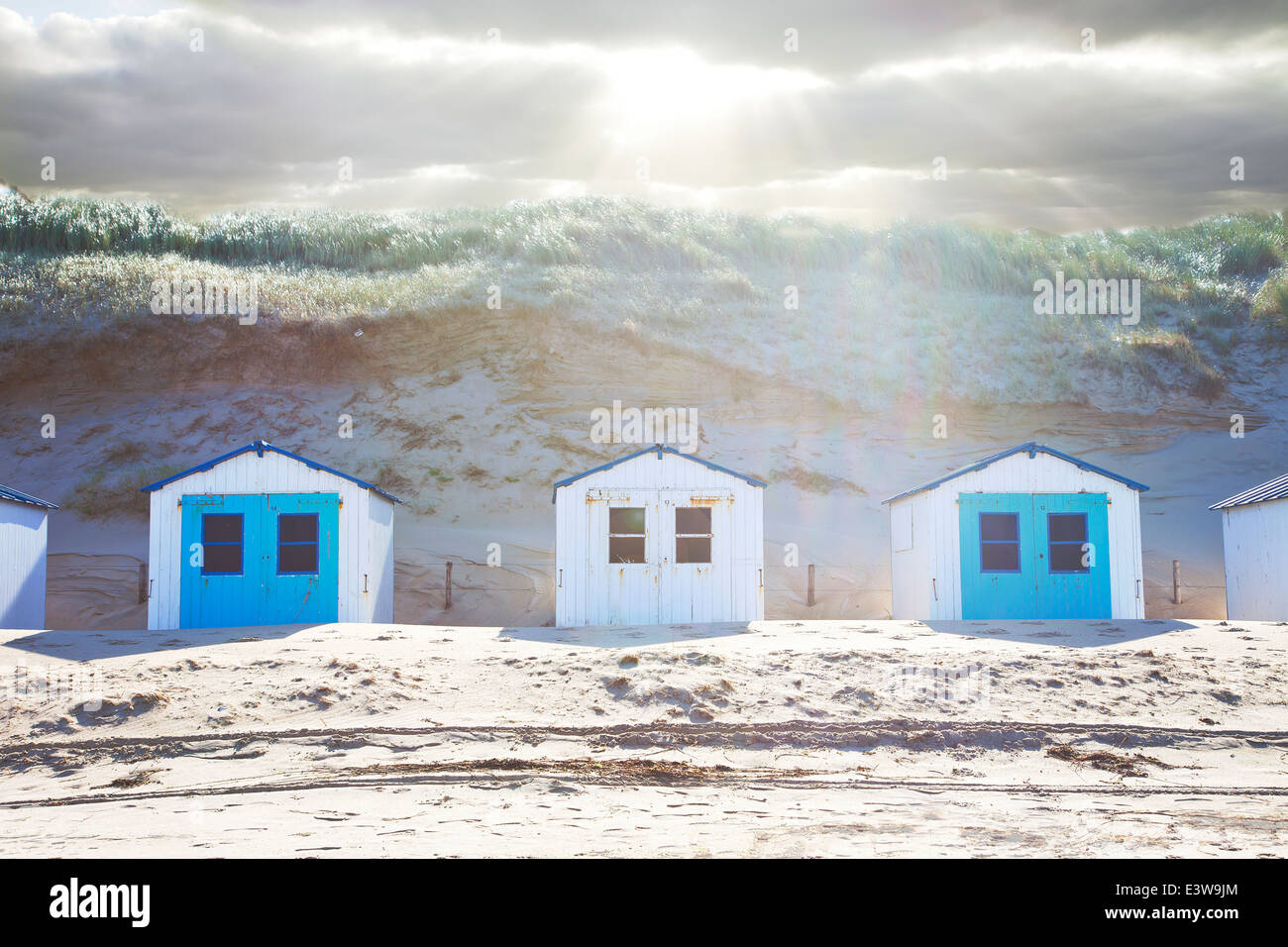 In tipico stile olandese case sulla spiaggia in una riga Foto Stock