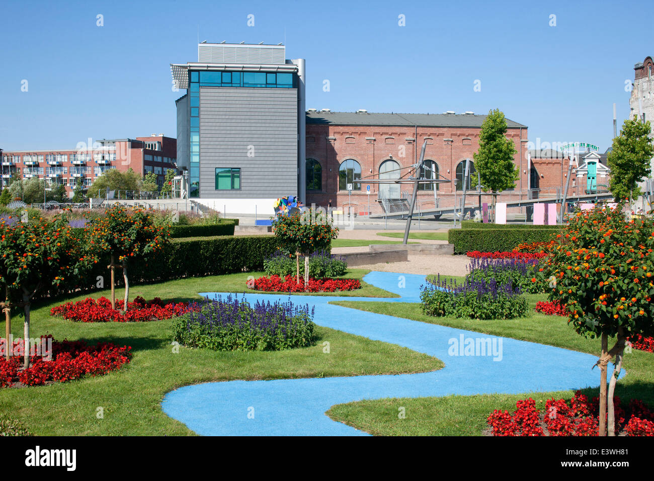 Motivi del giardino regionale mostrano, Inselpark Klein-Venedig, rock'n'popmuseum, turbine hall dell'ex opere di filatura Foto Stock