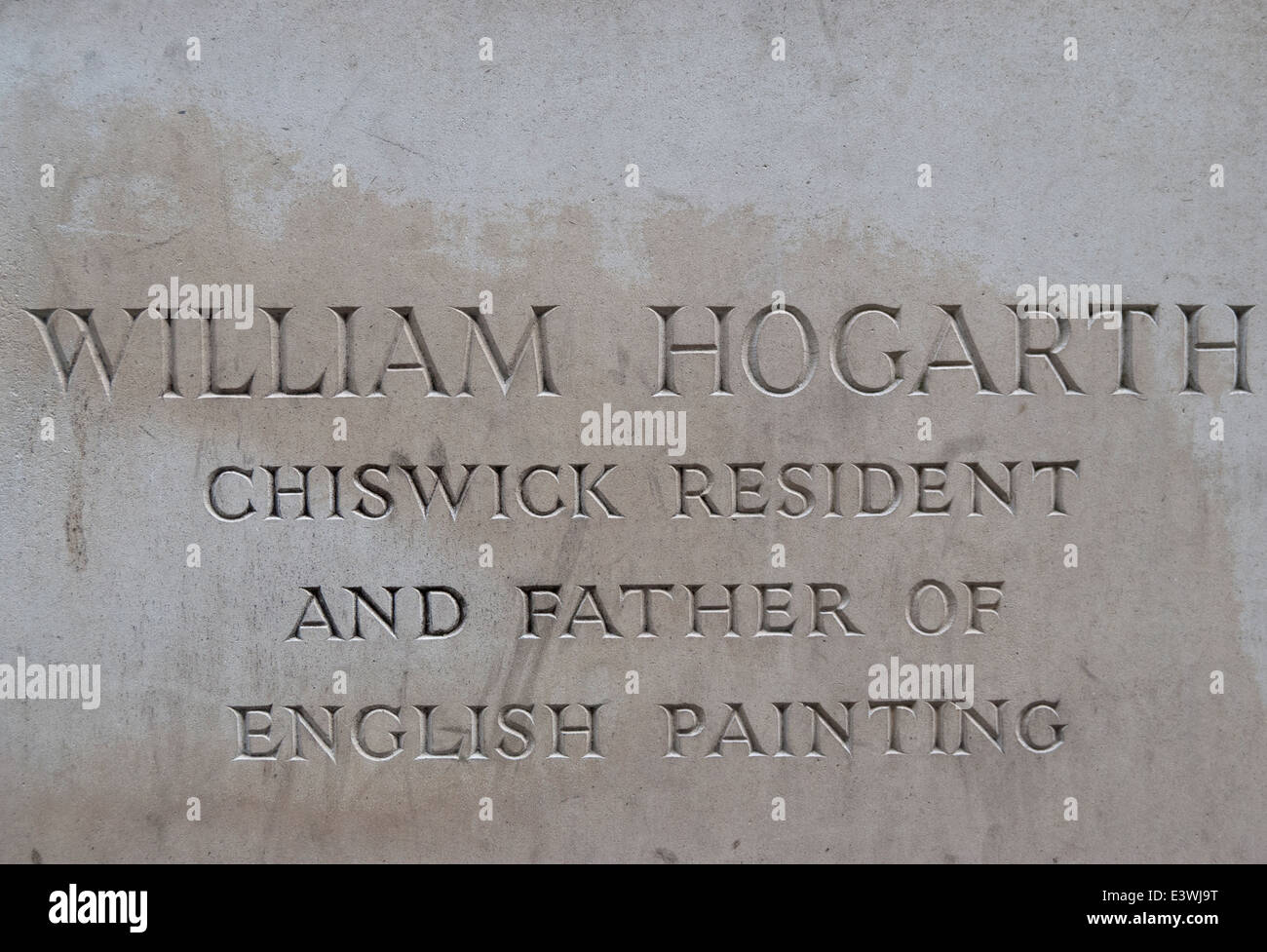 Iscrizione su jim mathieson's 2001 statua in bronzo di William Hogarth, Chiswick, Londra, Inghilterra Foto Stock