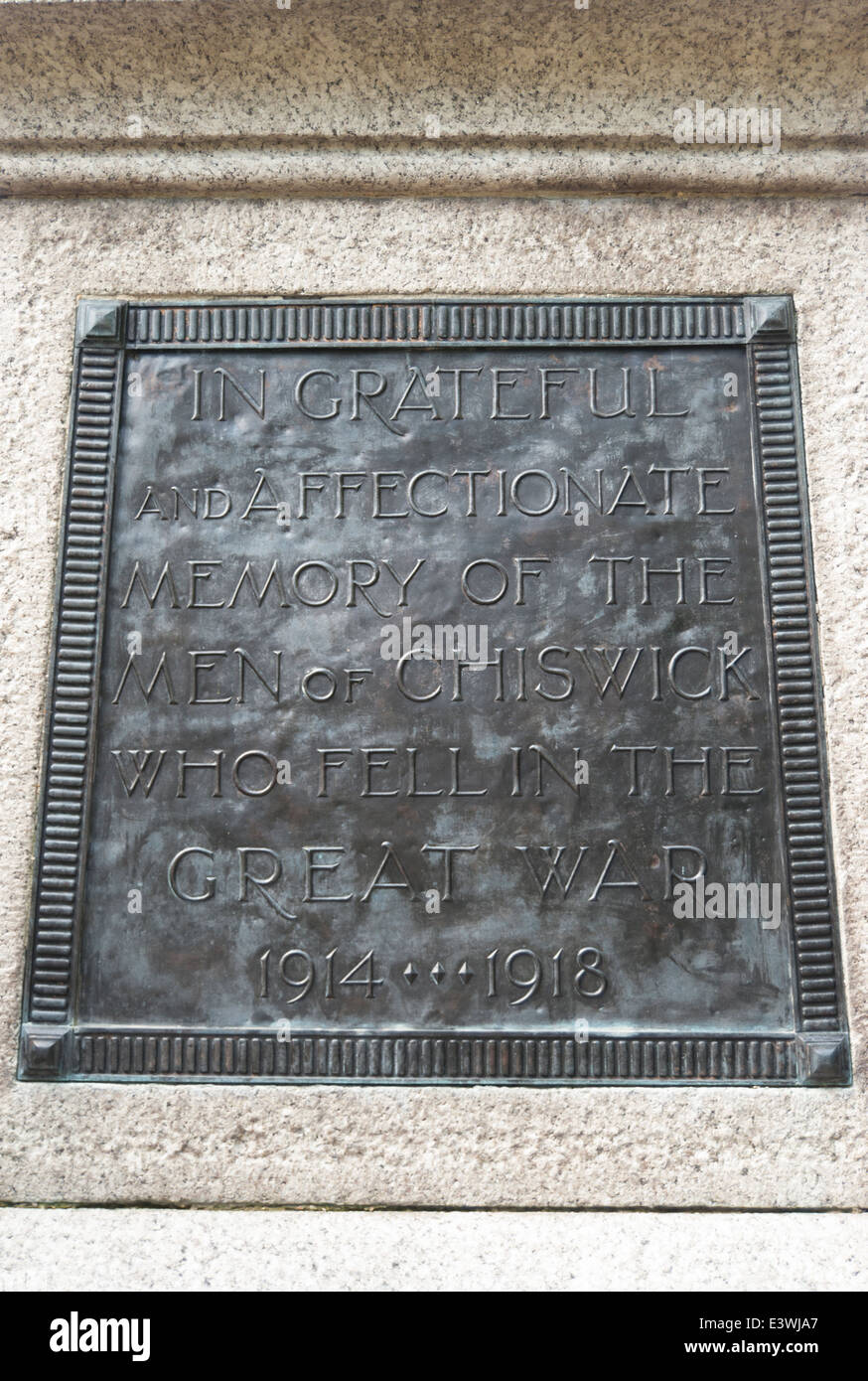 War Memorial lapide che ricorda quelli di Chiswick, Londra, Inghilterra, morto nel grande, o primo mondo, guerra. Foto Stock