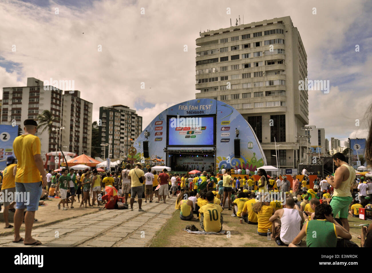 WM 2014, Salvador da Bahia, Barra, Fifa Fan Fest, Public Viewing, Brasilien vs. Cile. Solo uso editoriale. Foto Stock
