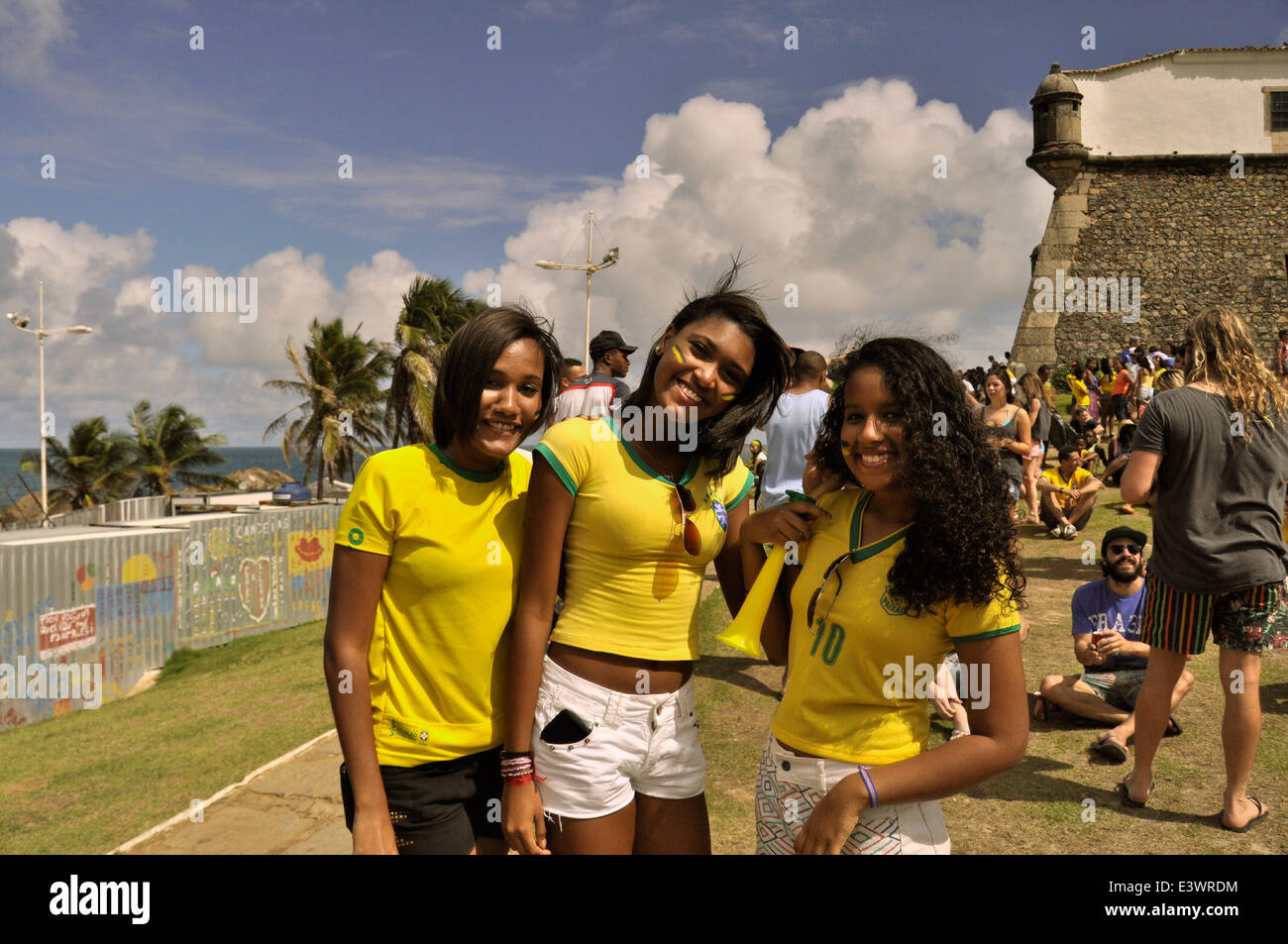 Fifa Fan Fest, Public Viewing, WM 2014, Brasilien vs. Cile, Barra, Salvador da Bahia, Brasilien. Solo uso editoriale. Foto Stock