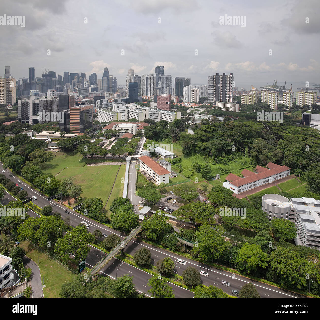 Singapore Central Business District CBD skyline della città vista aerea Foto Stock