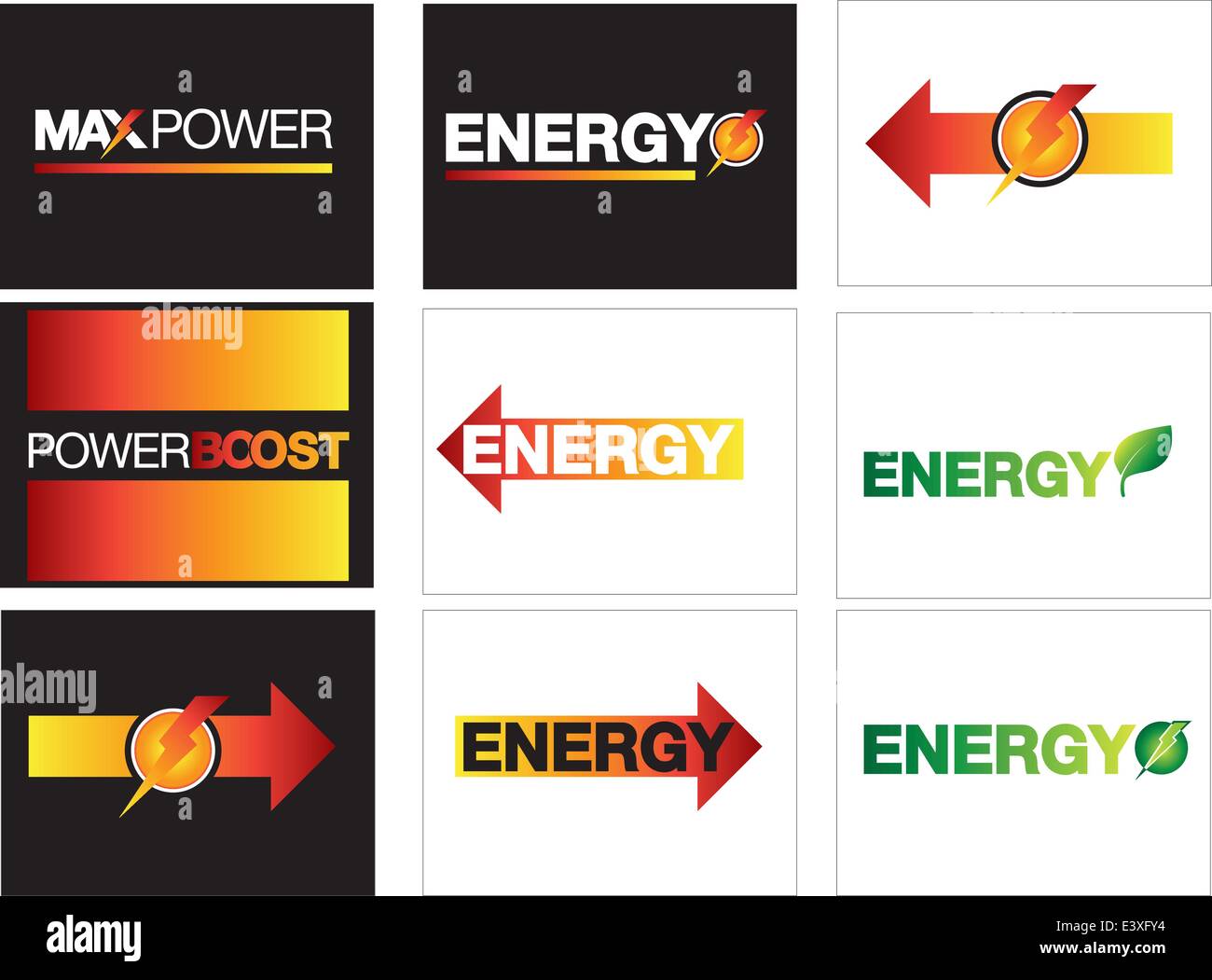 Le icone per rappresentare la funzione power boost livelli di energia Illustrazione Vettoriale