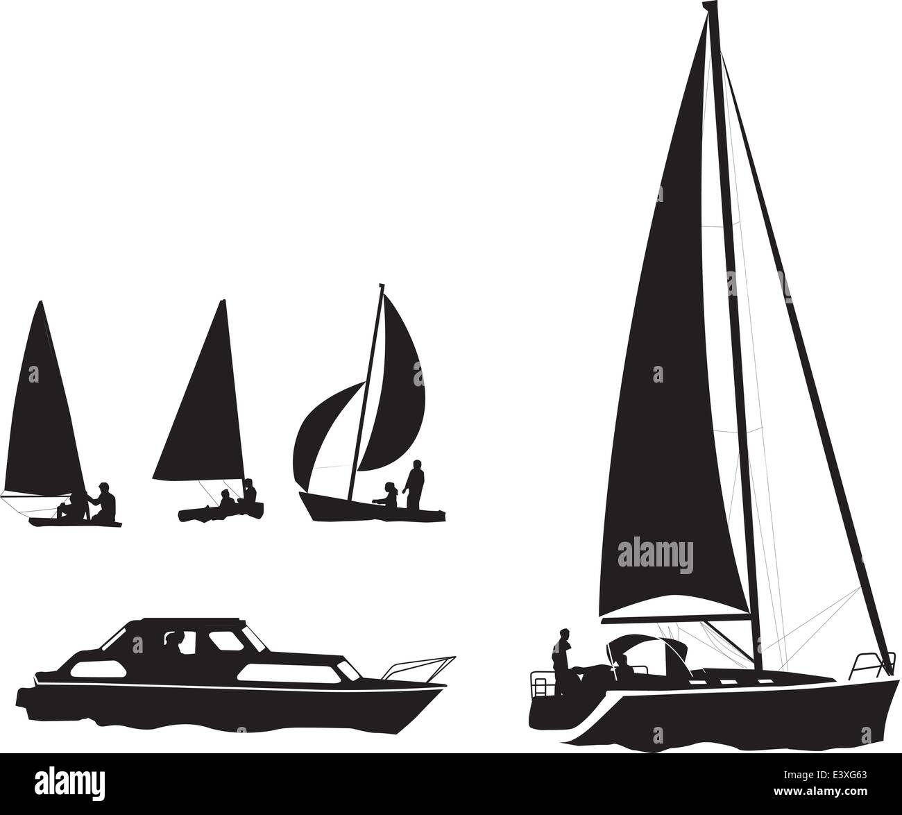 Illustrazione set di sagome di barche e yacht Illustrazione Vettoriale