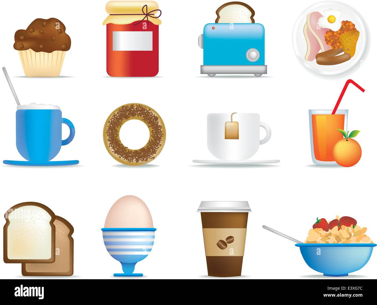 Illustrate il set di icone di divertimento articoli per la colazione Illustrazione Vettoriale