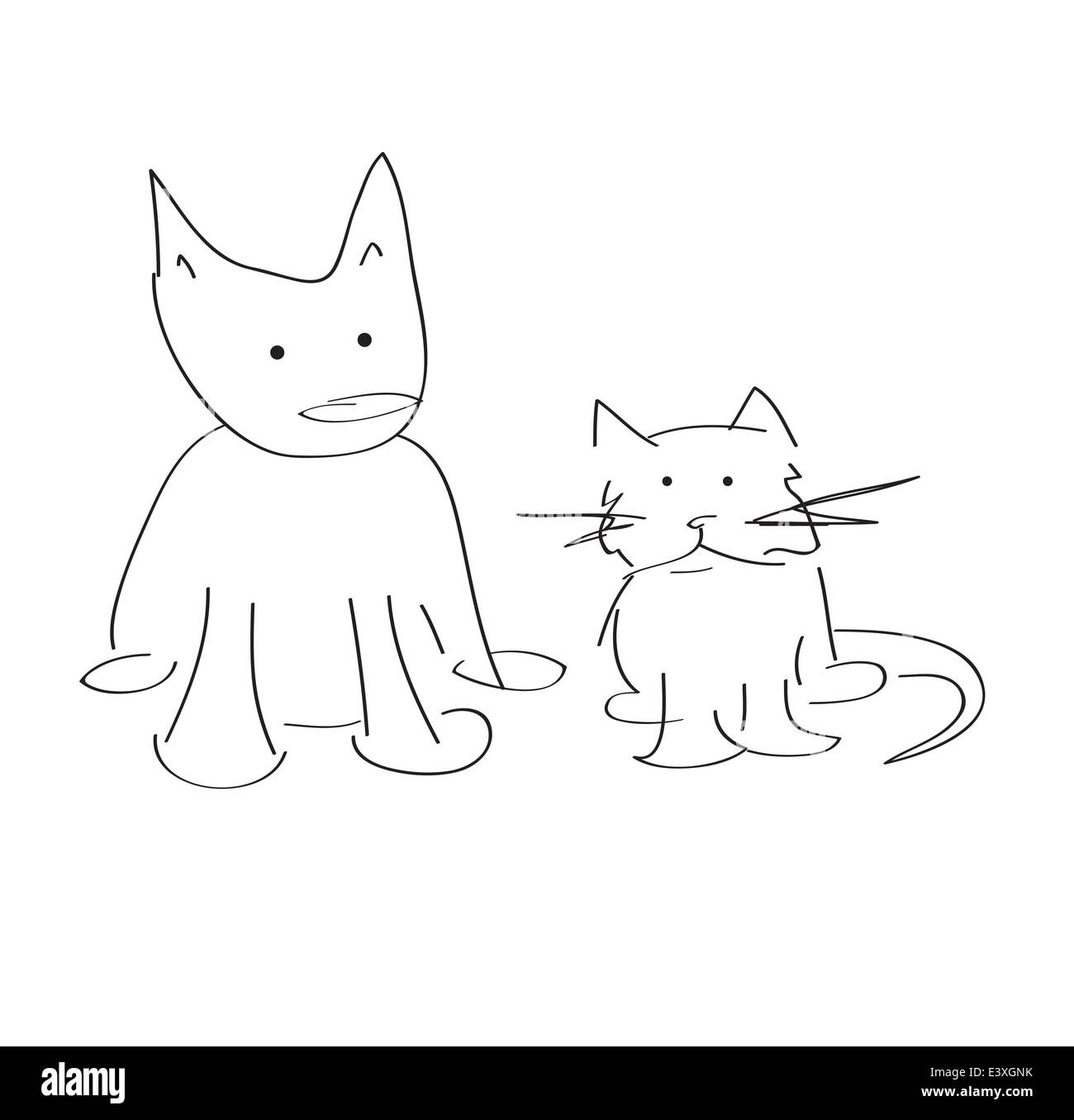 Un gatto e un cane guarda ogni altro vettore moderno cartoon Illustrazione Vettoriale