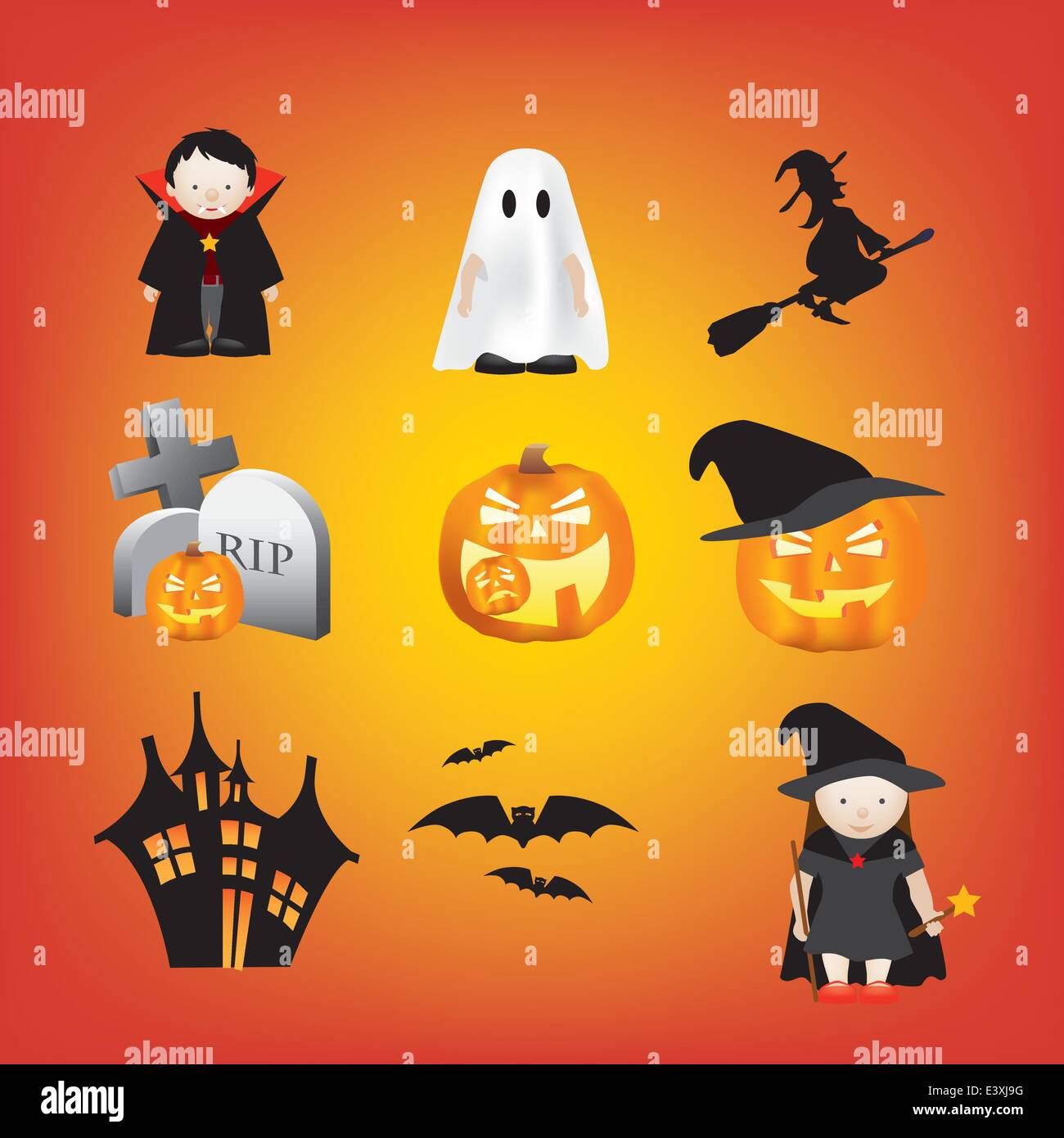 Halloween illustrazione insieme di diversi elementi di cartone animato Illustrazione Vettoriale