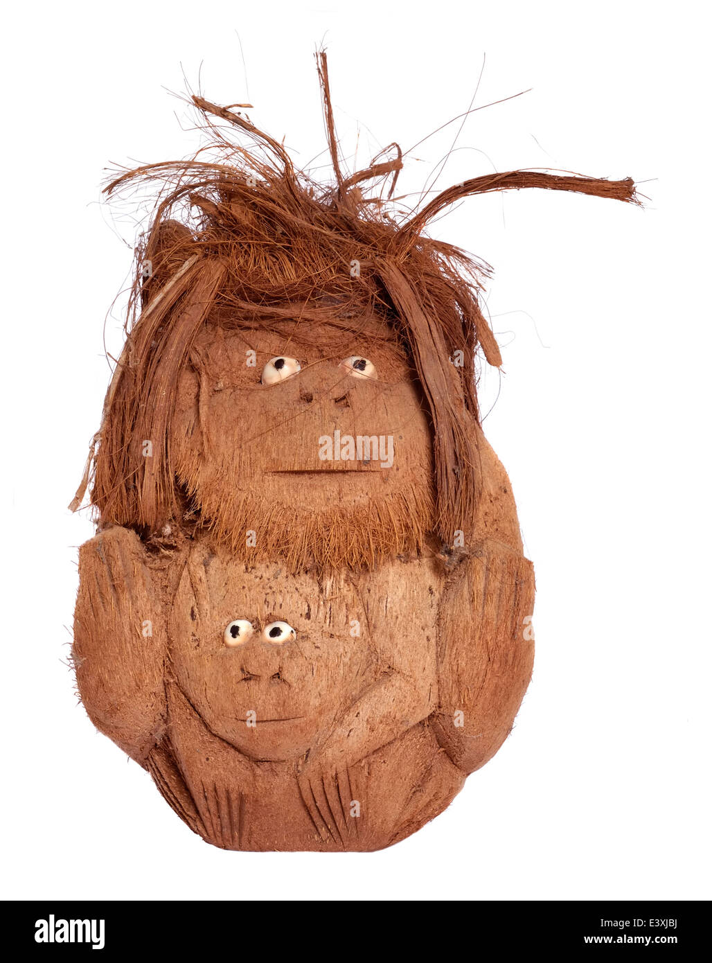 Intaglio di una donna e bambino realizzato da un guscio di noce di cocco Foto Stock