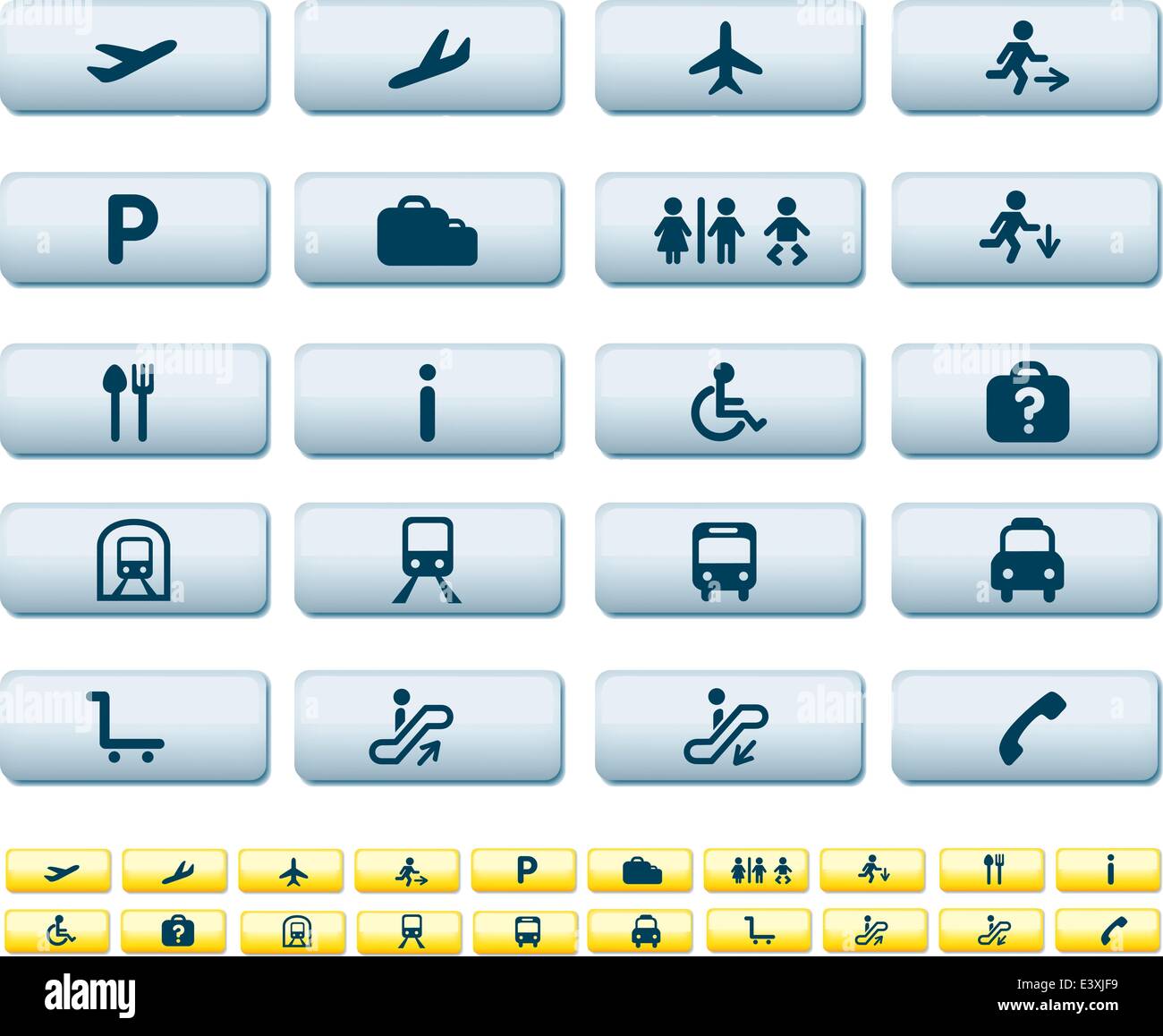 Set di illustrazione delle varie icone trovato alla stazione e aeroporti Illustrazione Vettoriale
